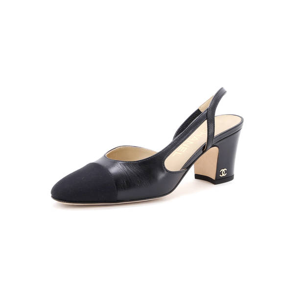 Chanel Women's Cap Toe Slingback Pumps Leather - Picture 1 of 6